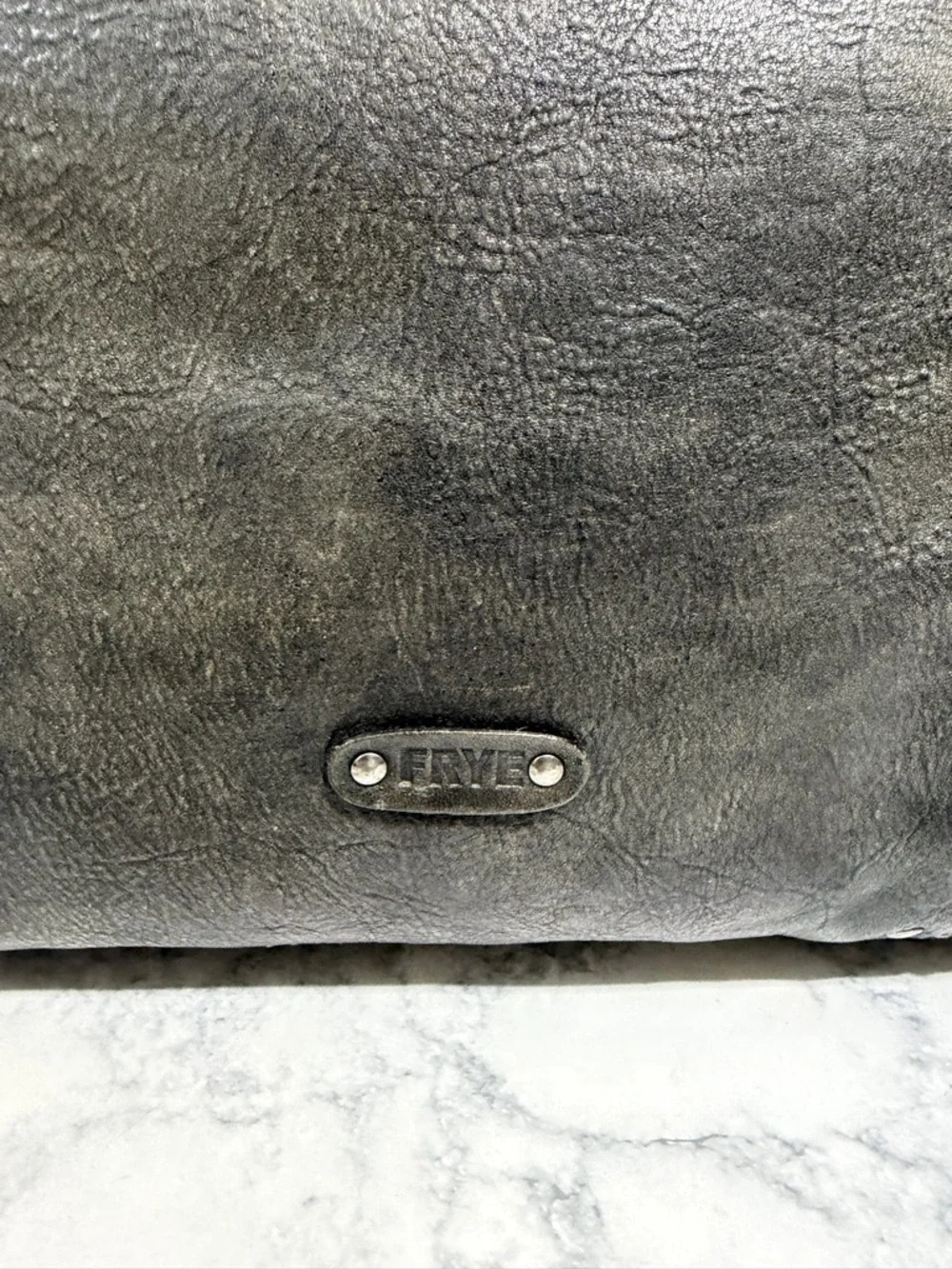 Frye Melissa rustic distressed black leather silver studded moto large tote bag - Picture 9 of 13